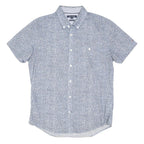 TOMMY HILFIGER Mens Blue Printed Shirt L Cotton Blend Short Sleeve Button Down