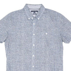 TOMMY HILFIGER Mens Blue Printed Shirt L Cotton Blend Short Sleeve Button Down