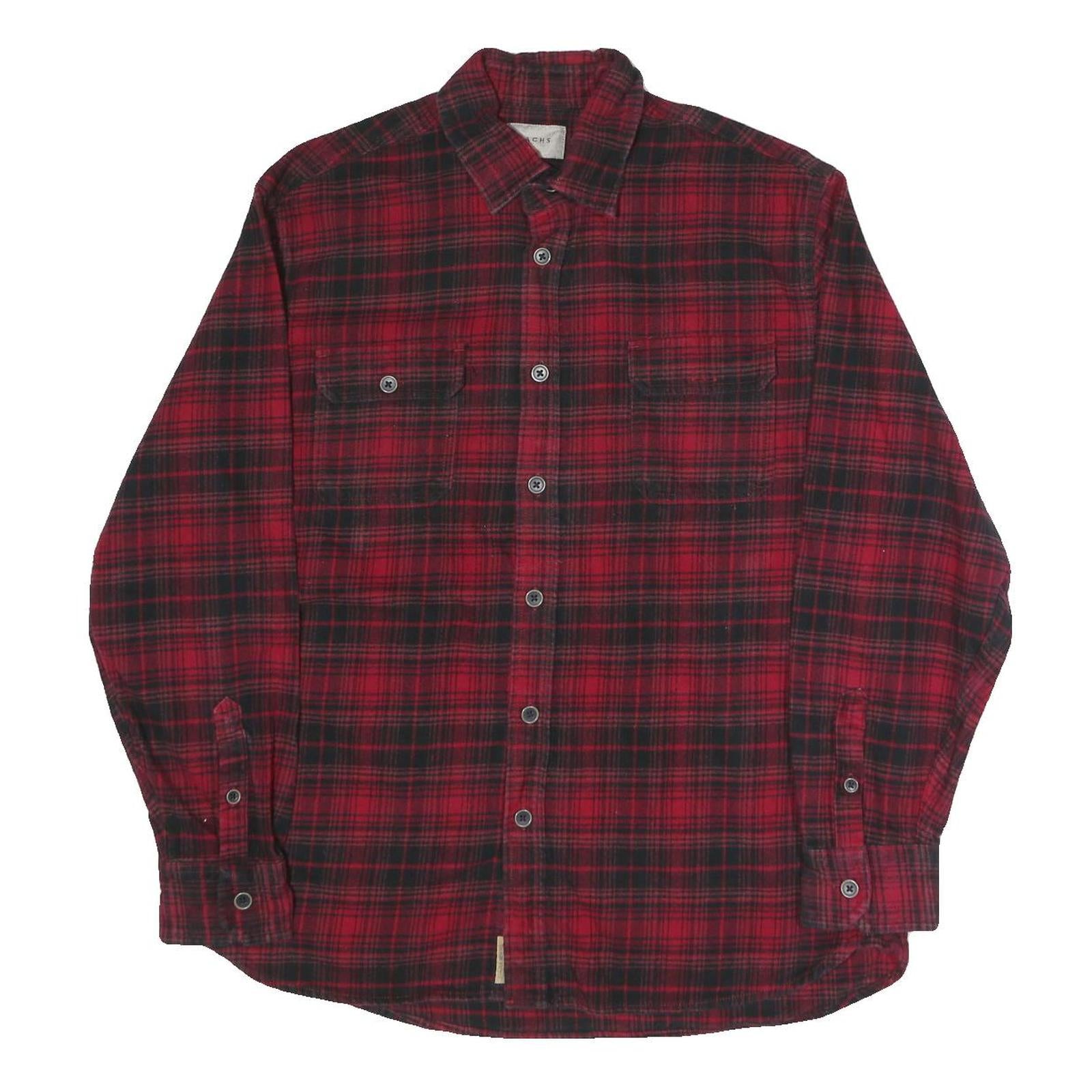 JACHS Mens Red & Black Check Shirt Long Sleeve Cotton Blend L Casual Button