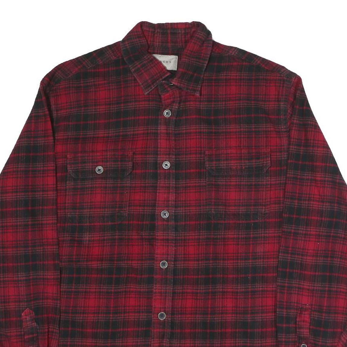 JACHS Mens Red & Black Check Shirt Long Sleeve Cotton Blend L Casual Button