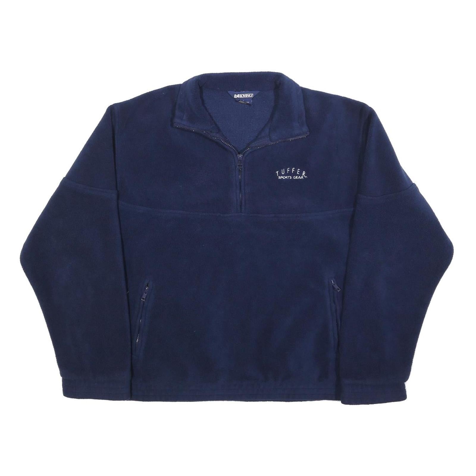 LA LOVING Mens Navy Blue Sports Gear Zip Jacket L Polyester Plain Casual