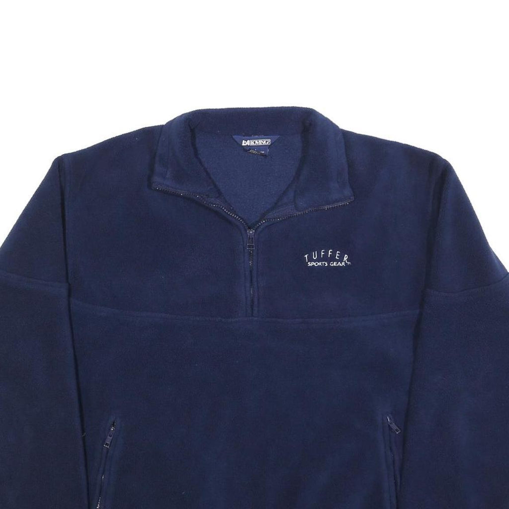 LA LOVING Mens Navy Blue Sports Gear Zip Jacket L Polyester Plain Casual