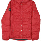 TOMMY HILFIGER Womens Red Quilted Jacket M Polyester Blend Zip Hooded Classic