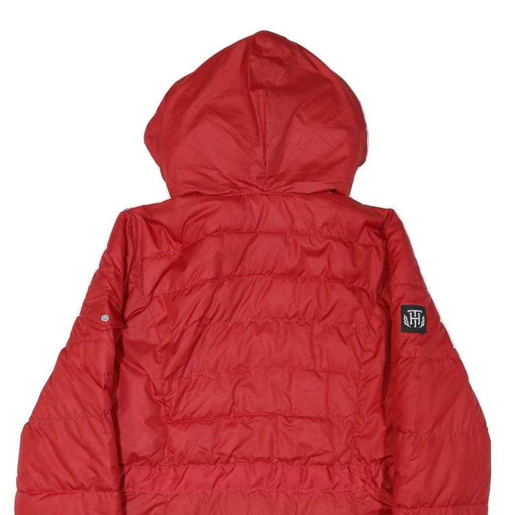 TOMMY HILFIGER Womens Red Quilted Jacket M Polyester Blend Zip Hooded Classic
