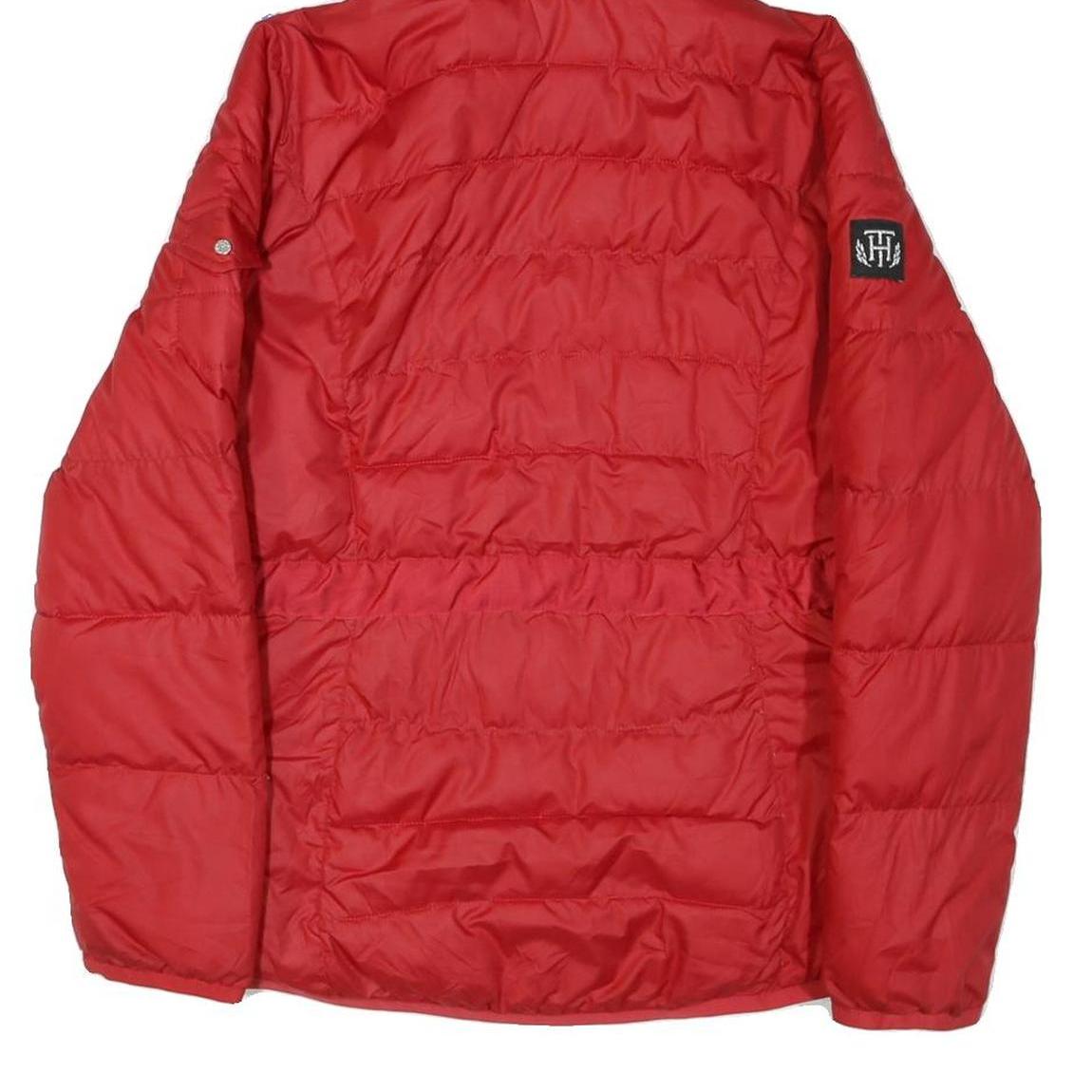 TOMMY HILFIGER Womens Red Quilted Jacket M Polyester Blend Zip Hooded Classic