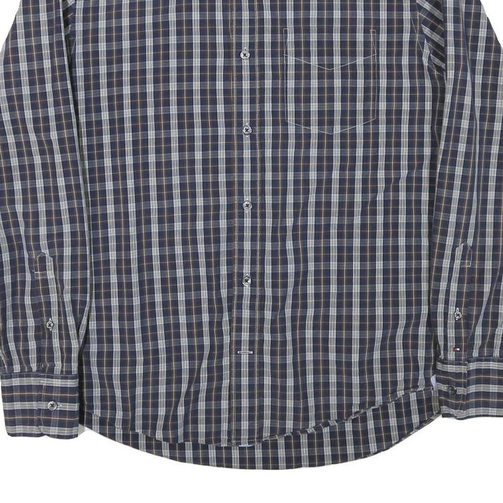 TOMMY HILFIGER Mens Blue Check Shirt M Button Down Collar Long Sleeve Cotton