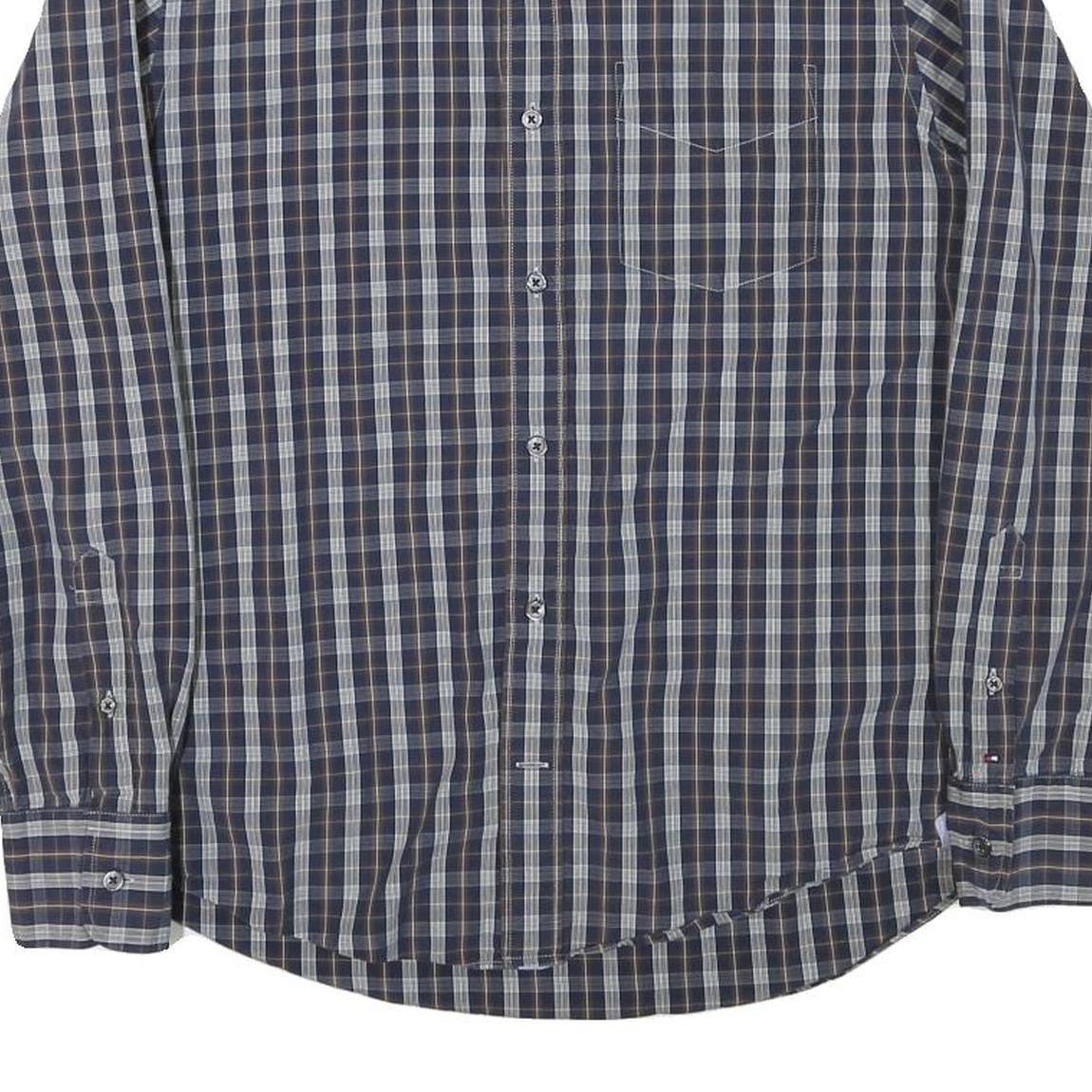 TOMMY HILFIGER Mens Blue Check Shirt M Button Down Collar Long Sleeve Cotton