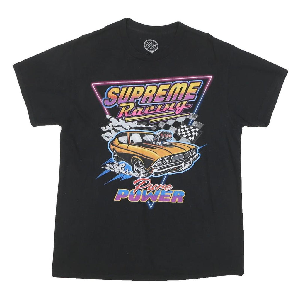 DOM Mens Black Supreme Racing Graphic T-Shirt M Short Sleeve Crew Neck Vintage
