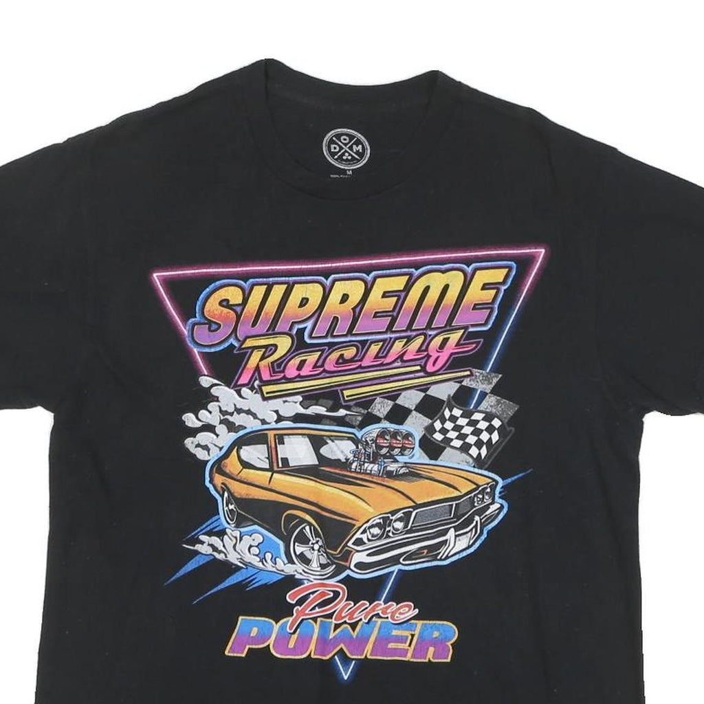 DOM Mens Black Supreme Racing Graphic T-Shirt M Short Sleeve Crew Neck Vintage