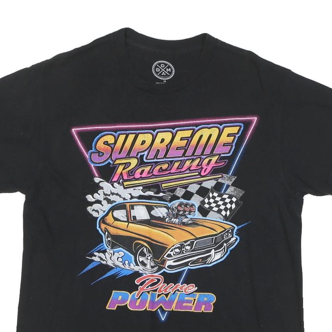 DOM Mens Black Supreme Racing Graphic T-Shirt M Short Sleeve Crew Neck Vintage