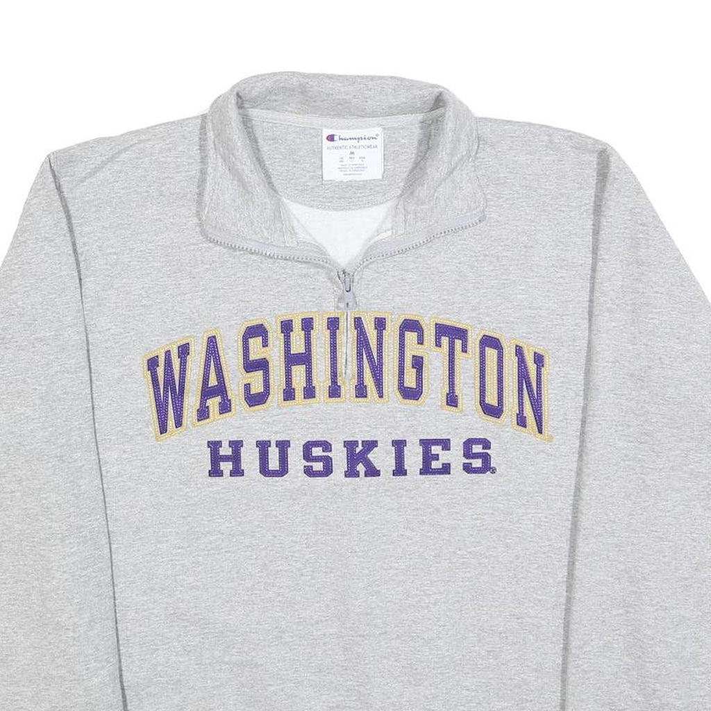 CHAMPION Mens Grey Washington Huskies 1/4 Zip Sweatshirt M Cotton Blend Pullover