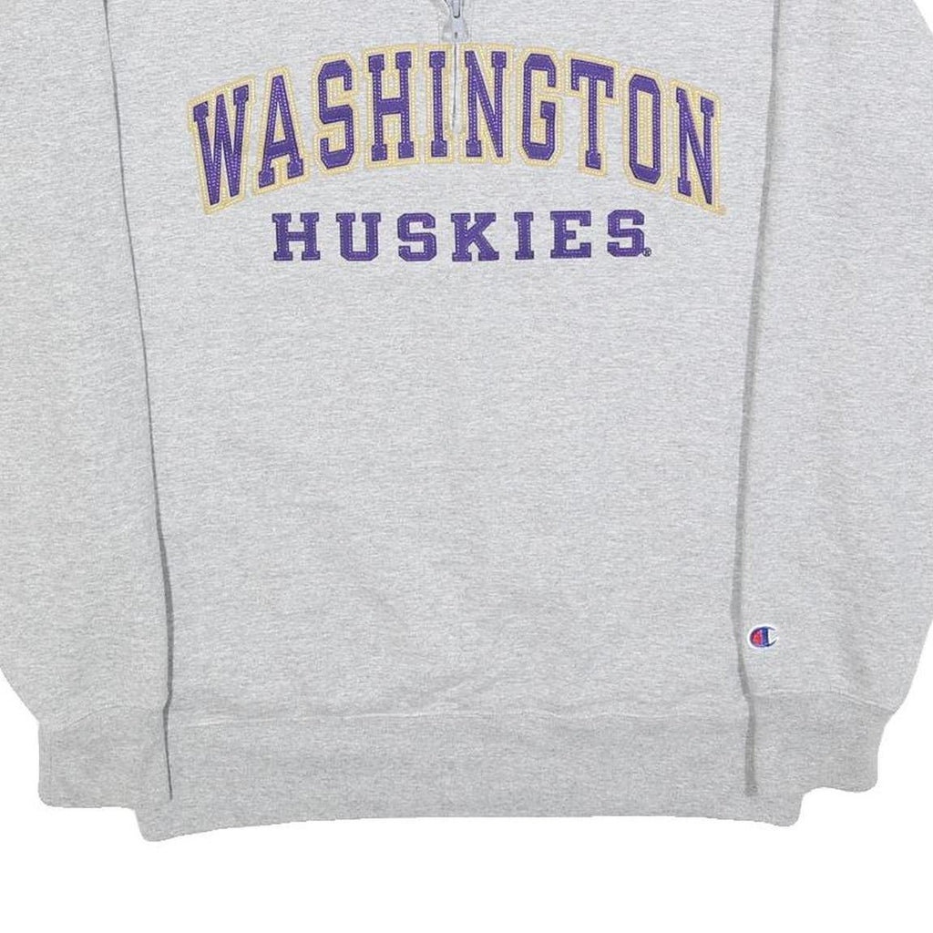 CHAMPION Mens Grey Washington Huskies 1/4 Zip Sweatshirt M Cotton Blend Pullover