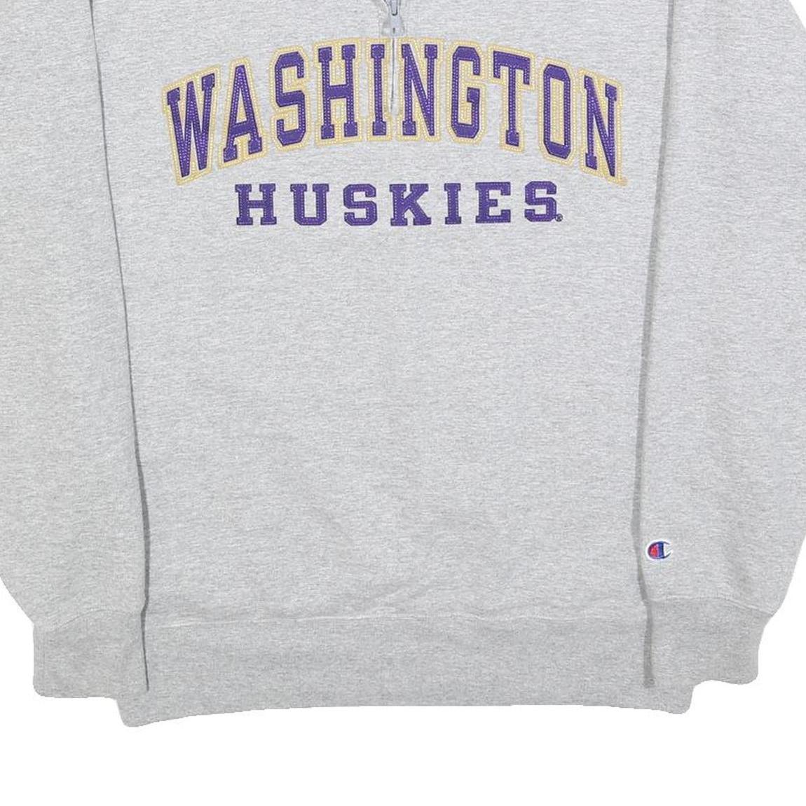 CHAMPION Mens Grey Washington Huskies 1/4 Zip Sweatshirt M Cotton Blend Pullover