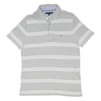 TOMMY HILFIGER Mens Grey & White Striped Short Sleeve Polo Shirt S Cotton Blend