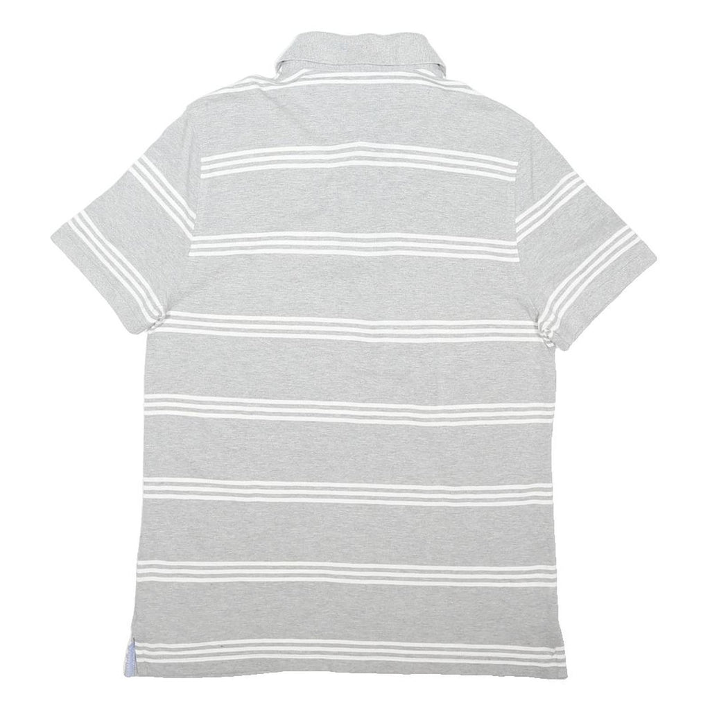 TOMMY HILFIGER Mens Grey & White Striped Short Sleeve Polo Shirt S Cotton Blend