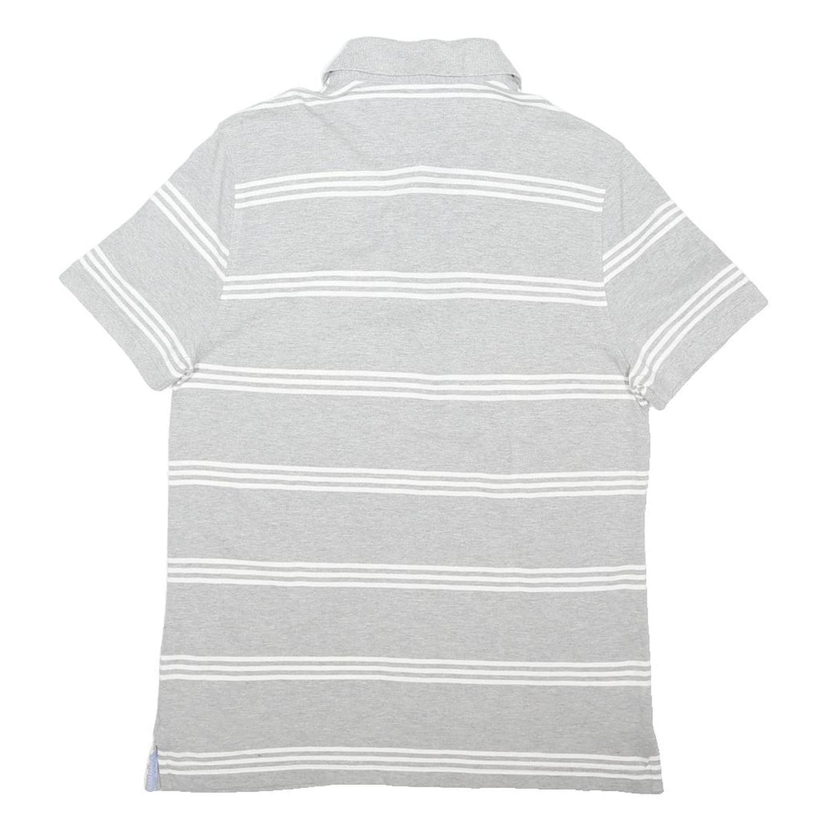 TOMMY HILFIGER Mens Grey & White Striped Short Sleeve Polo Shirt S Cotton Blend