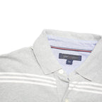 TOMMY HILFIGER Mens Grey & White Striped Short Sleeve Polo Shirt S Cotton Blend