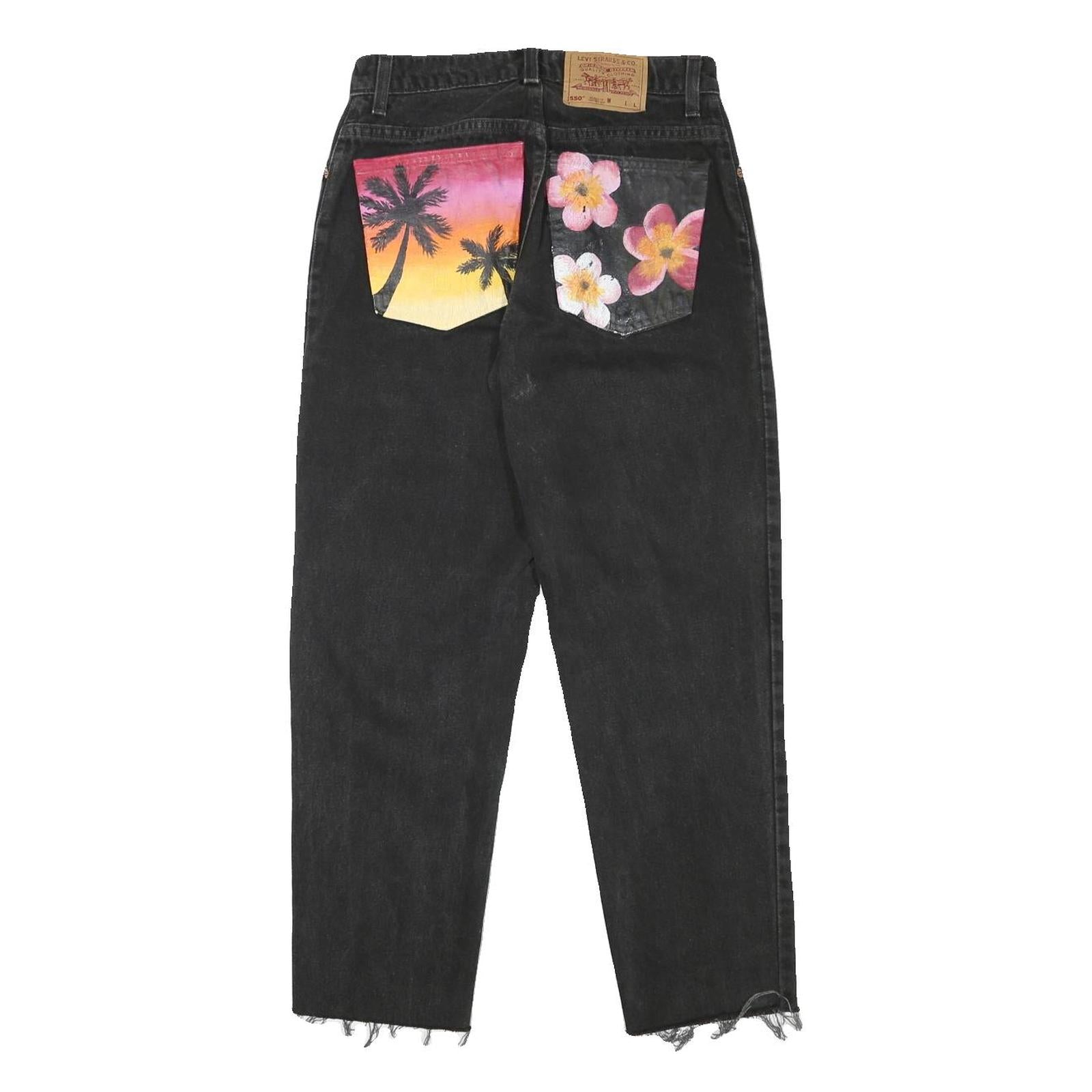 LEVI'S Womens Black Relaxed Straight Denim Light W27 L26 Painted Pocket Jeans