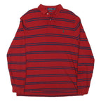 POLO RALPH LAUREN Mens Red & Navy Blue Striped Long Sleeve Polo Shirt XL Cotton