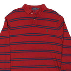 POLO RALPH LAUREN Mens Red & Navy Blue Striped Long Sleeve Polo Shirt XL Cotton