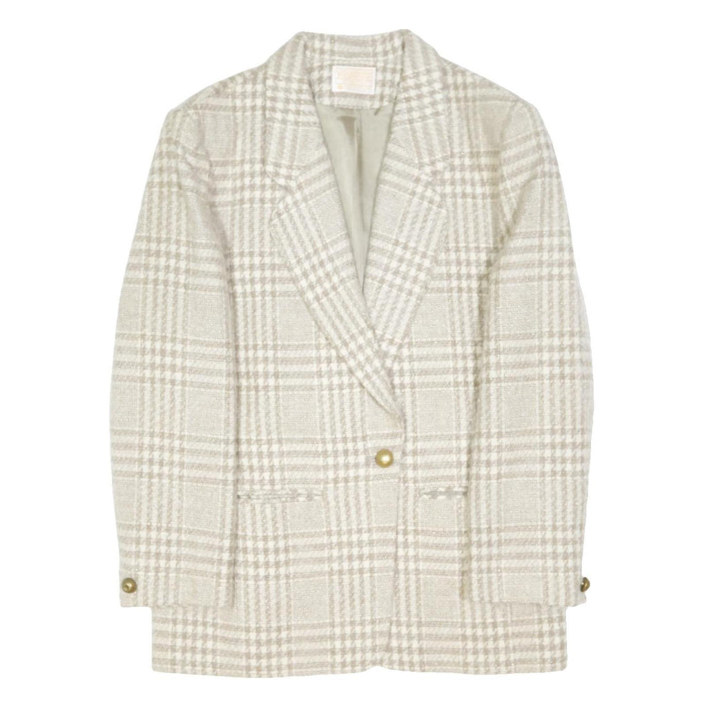 PENDLETON Womens Cream & Beige Check Wool Button Jacket L Woven Classic