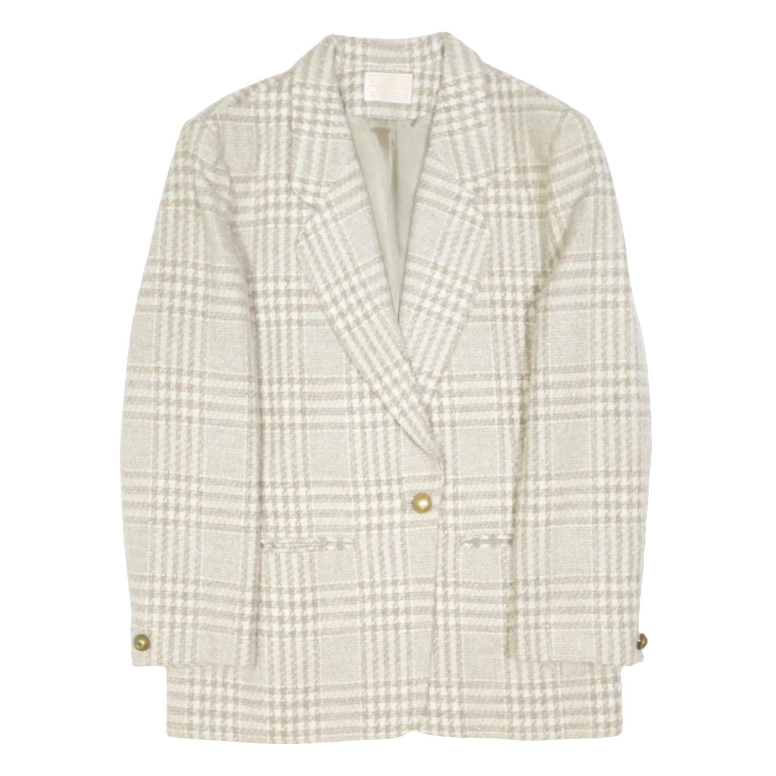 PENDLETON Womens Cream & Beige Check Wool Button Jacket L Woven Classic