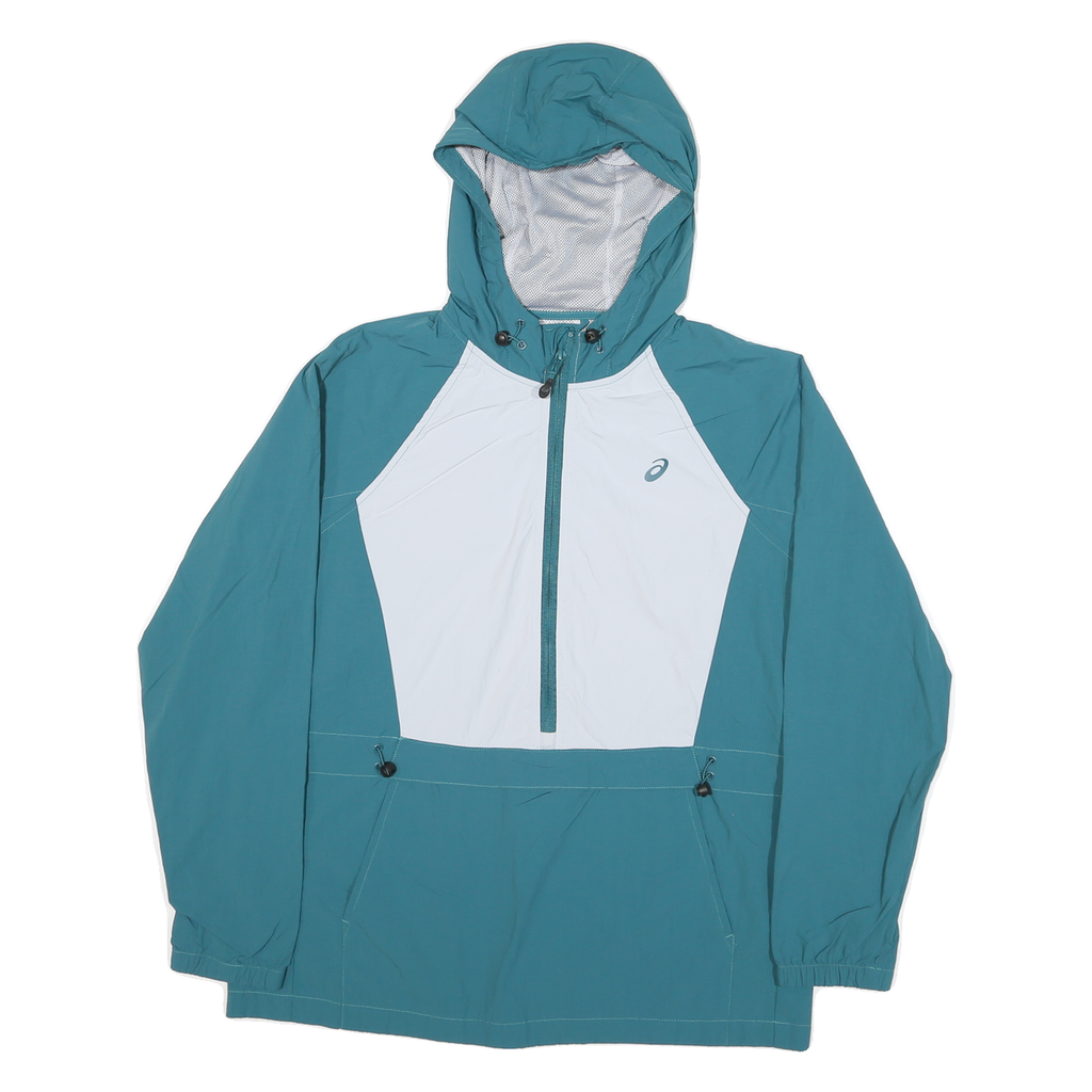 ASICS Womens Blue & White Hooded Nylon Jacket M Zip Lightweight Sportswear