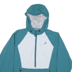 ASICS Womens Blue & White Hooded Nylon Jacket M Zip Lightweight Sportswear
