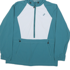 ASICS Womens Blue & White Hooded Nylon Jacket M Zip Lightweight Sportswear