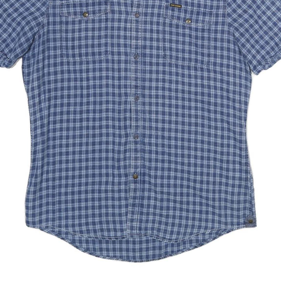 PME LEGEND Mens Blue Checked Shirt L Casual Cotton Short Sleeve Summer
