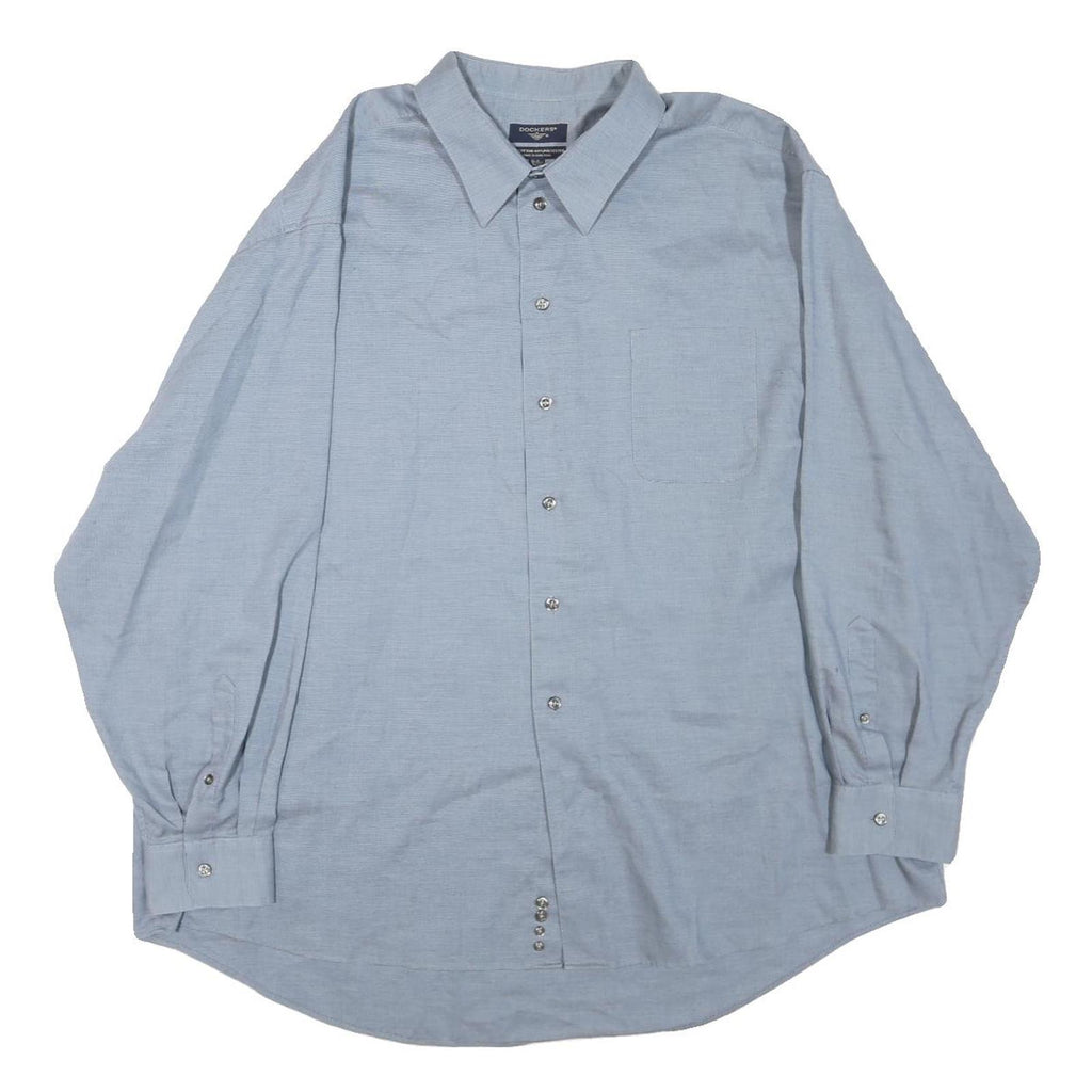DOCKERS Mens Blue 2XL Cotton Blend Plain Long Sleeve Shirt Button Collar
