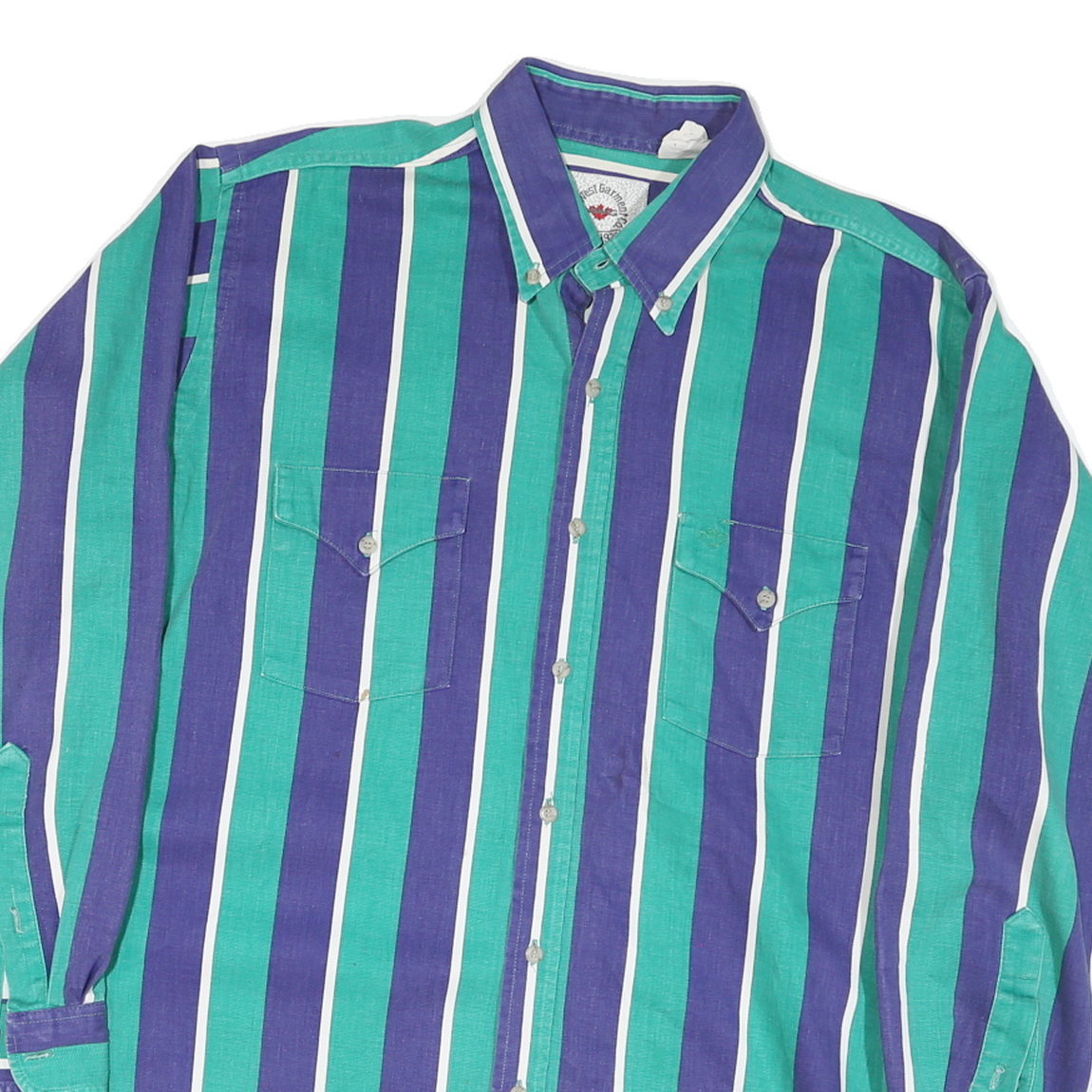 MID WEST HARMENTO CO Mens Blue & Green Striped Shirt L Cotton Blend Casual Long