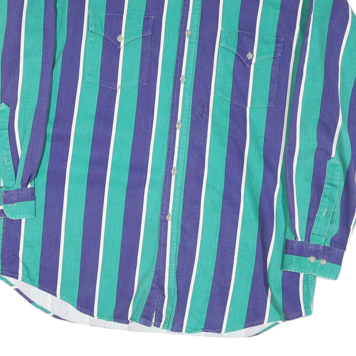 MID WEST HARMENTO CO Mens Blue & Green Striped Shirt L Cotton Blend Casual Long