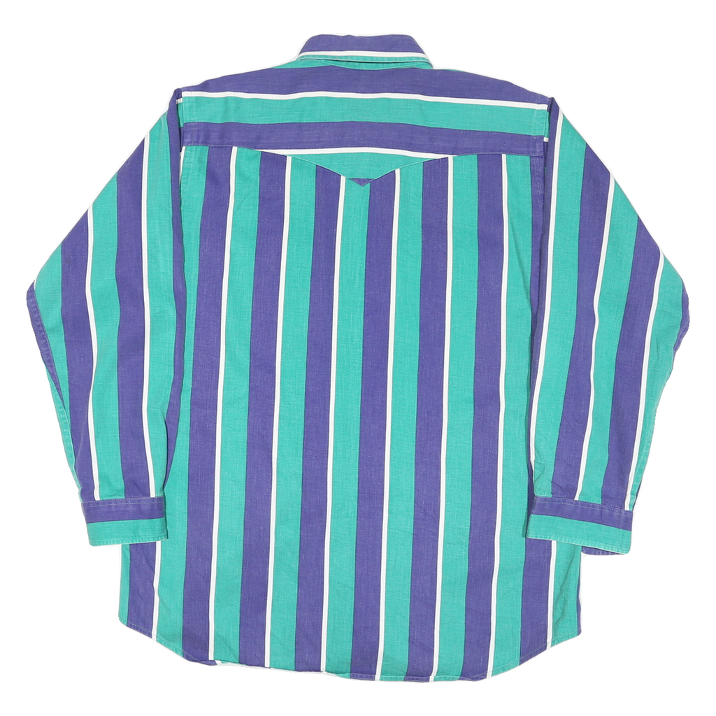 MID WEST HARMENTO CO Mens Blue & Green Striped Shirt L Cotton Blend Casual Long