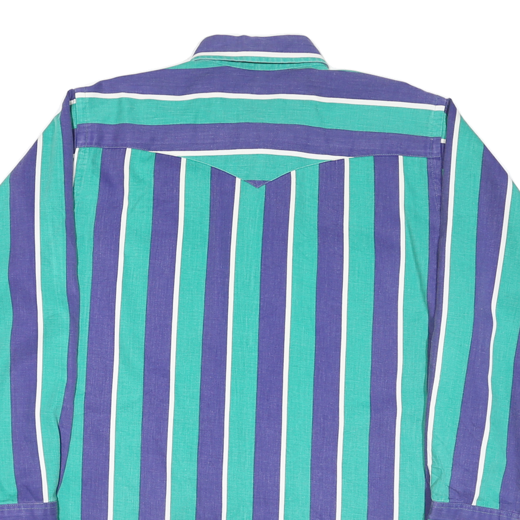 MID WEST HARMENTO CO Mens Blue & Green Striped Shirt L Cotton Blend Casual Long