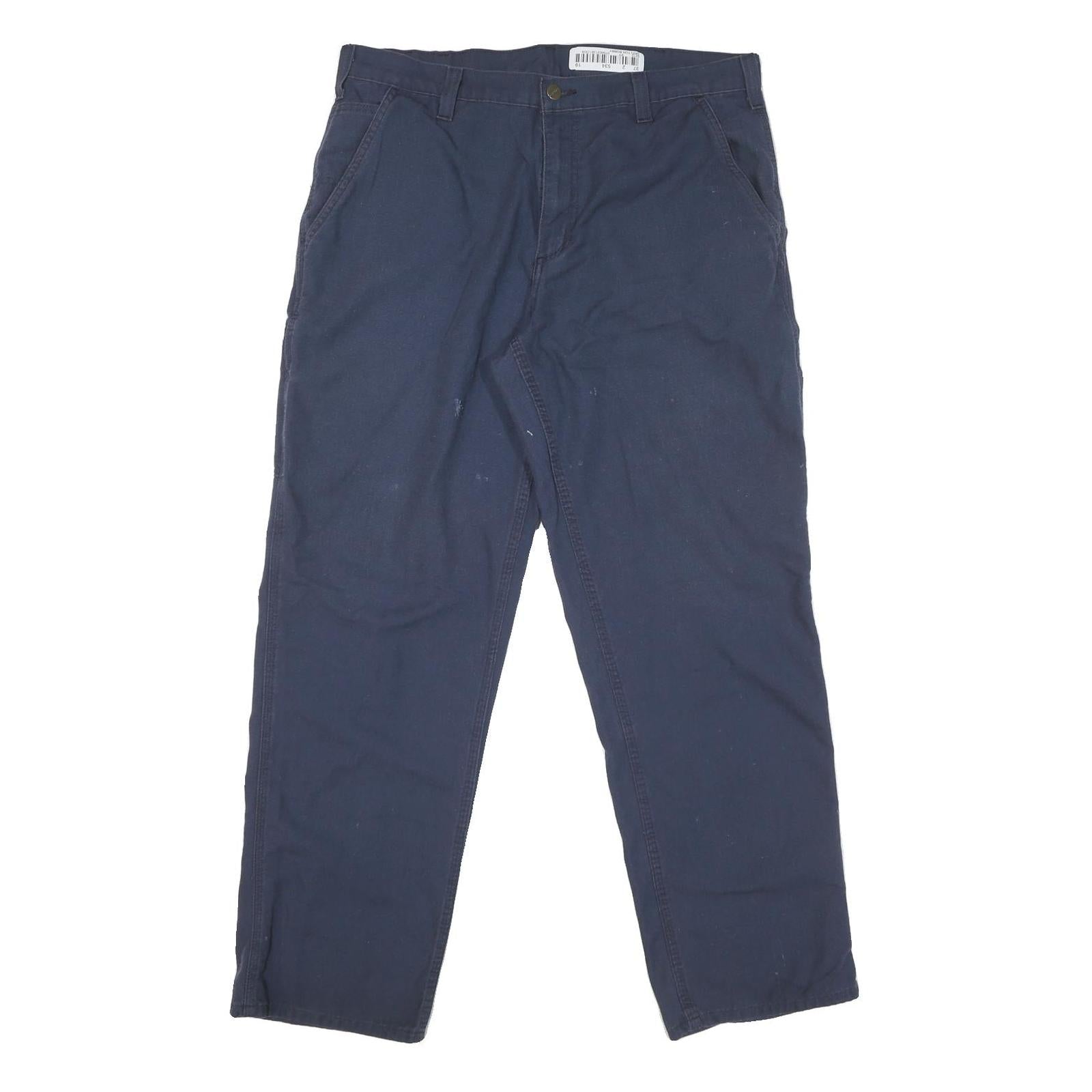 CARHARTT Mens Regular Navy Blue Cotton Blend Zip Trousers W36 L31 Workwear