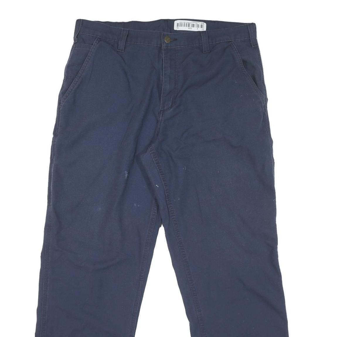 CARHARTT Mens Regular Navy Blue Cotton Blend Zip Trousers W36 L31 Workwear