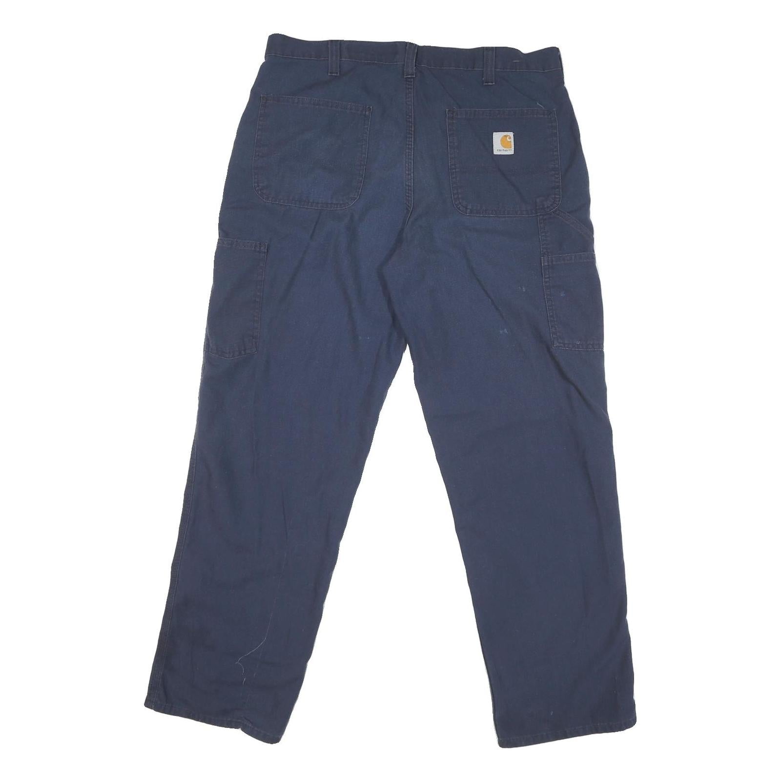 CARHARTT Mens Regular Navy Blue Cotton Blend Zip Trousers W36 L31 Workwear