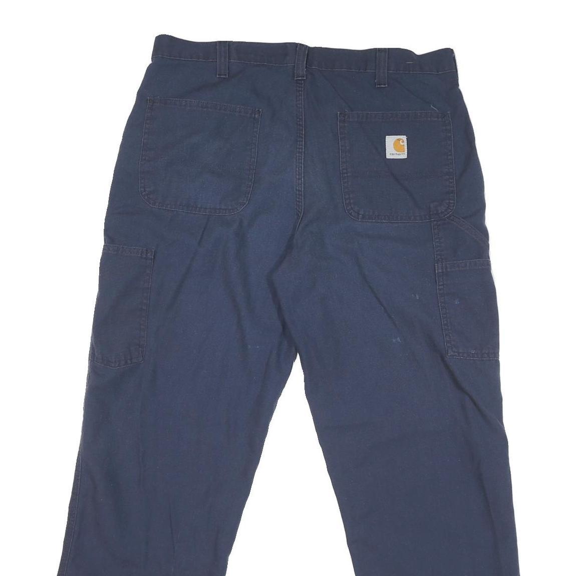 CARHARTT Mens Regular Navy Blue Cotton Blend Zip Trousers W36 L31 Workwear