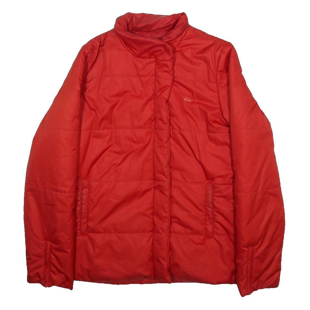 LACOSTE Womens Red Jacket M Polyester Quilted Zip Padded Lightweight Casual
