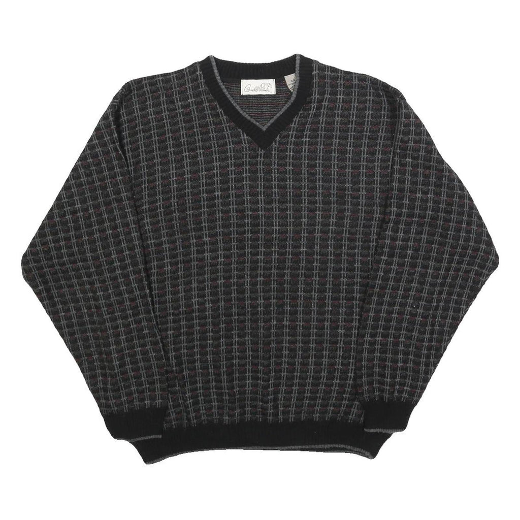 GERALD PALMER Mens Black Patterned Jumper V-Neck Basic Knit M Acrylic Classic