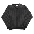 GERALD PALMER Mens Black Patterned Jumper V-Neck Basic Knit M Acrylic Classic