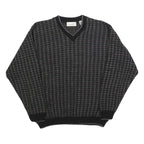 GERALD PALMER Mens Black Patterned Jumper V-Neck Basic Knit M Acrylic Classic