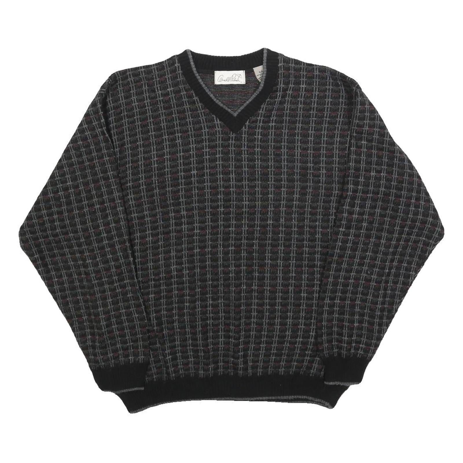 GERALD PALMER Mens Black Patterned Jumper V-Neck Basic Knit M Acrylic Classic