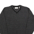 GERALD PALMER Mens Black Patterned Jumper V-Neck Basic Knit M Acrylic Classic