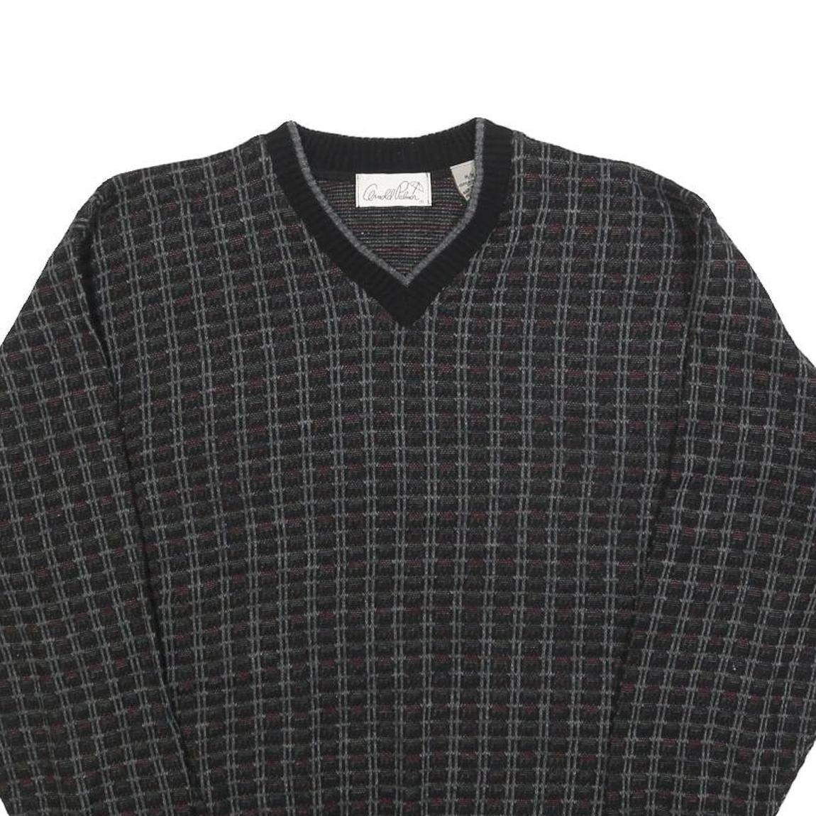 GERALD PALMER Mens Black Patterned Jumper V-Neck Basic Knit M Acrylic Classic