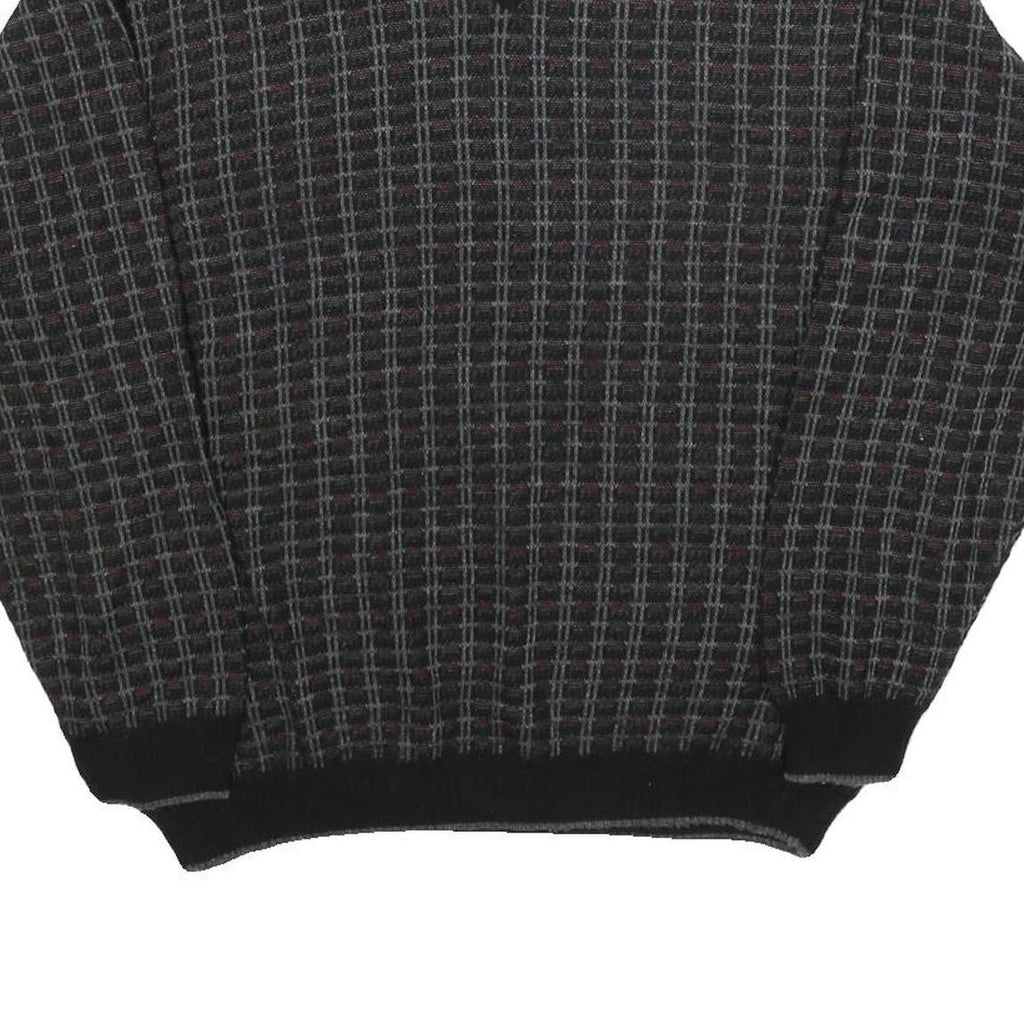 GERALD PALMER Mens Black Patterned Jumper V-Neck Basic Knit M Acrylic Classic