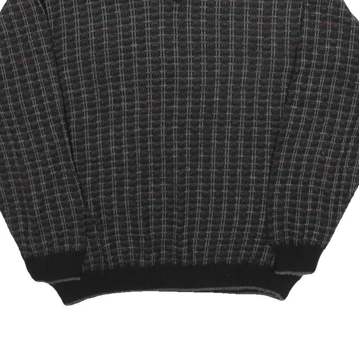 GERALD PALMER Mens Black Patterned Jumper V-Neck Basic Knit M Acrylic Classic