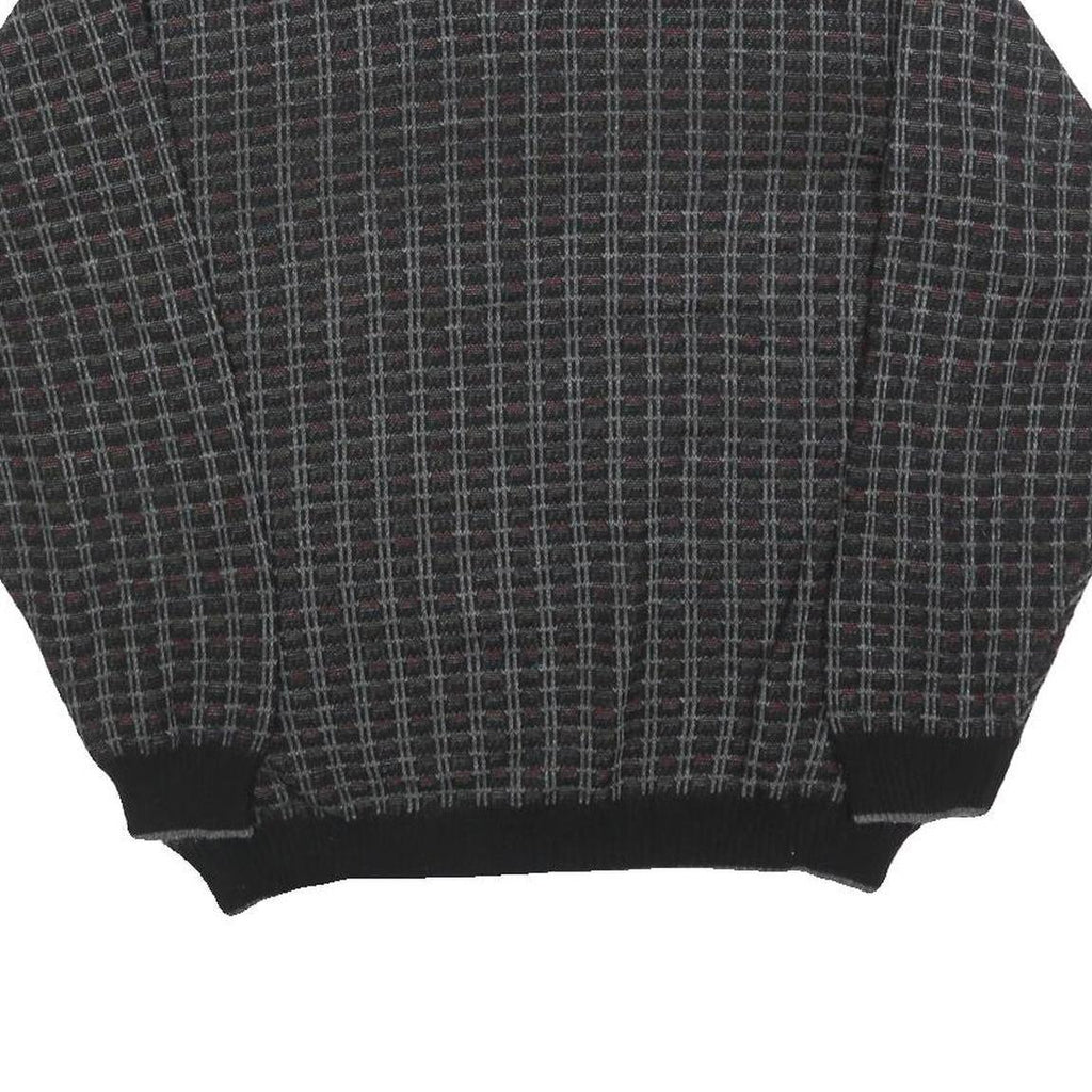 GERALD PALMER Mens Black Patterned Jumper V-Neck Basic Knit M Acrylic Classic