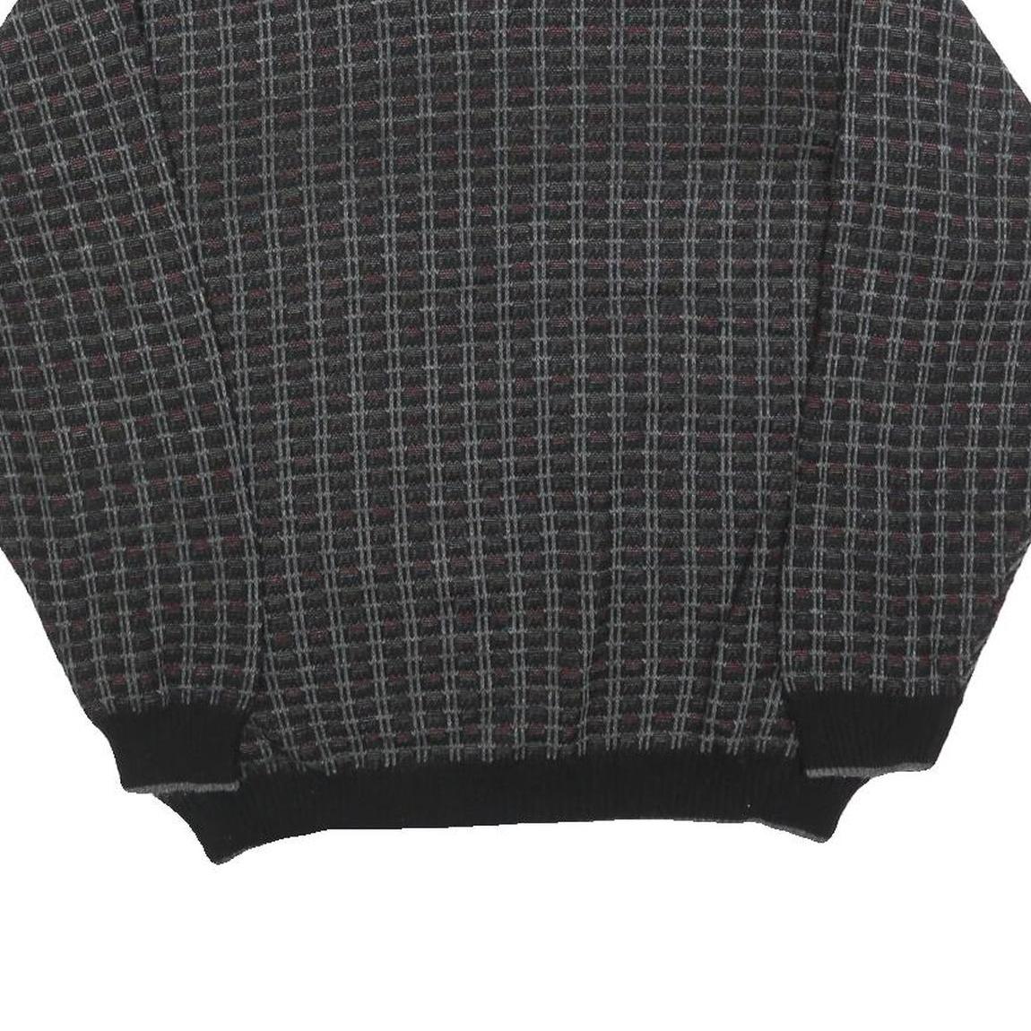 GERALD PALMER Mens Black Patterned Jumper V-Neck Basic Knit M Acrylic Classic